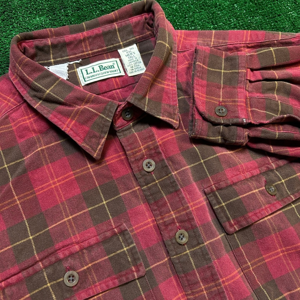Vintage L.L. Bean Chamois Cloth Shirt Plaid Flannel Red Brown XXL Tall